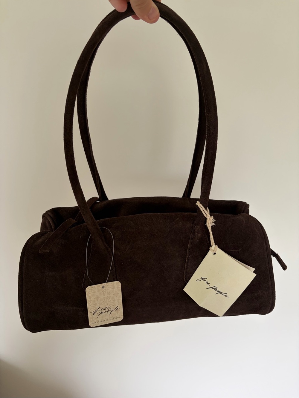 Free People Chocolate Brown Suede Barrel Shoulder Bag